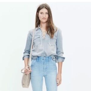 Madewell Shirt Lace-Up Denim Chambray Distressed